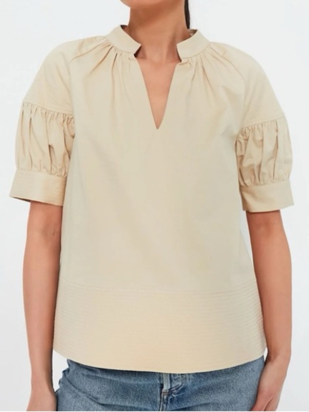 Tuckernuck Tan Ruthie Blouse Size Small Pleated Neutral Oversized